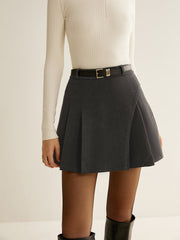 Elegant Pleated Belted Mini Skirt