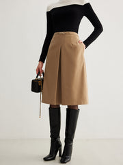 Magnet Closure Pockets Pleated Skirt