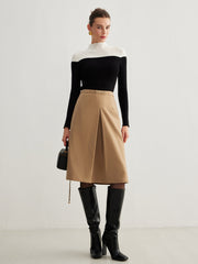 Magnet Closure Pockets Pleated Skirt