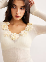 3D Flower Semi-Sheer Knit Top