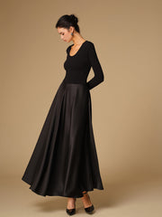 Satin Panel Jersey Long Dress