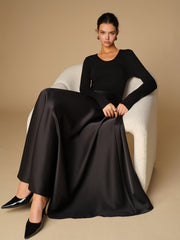 Satin Panel Jersey Long Dress