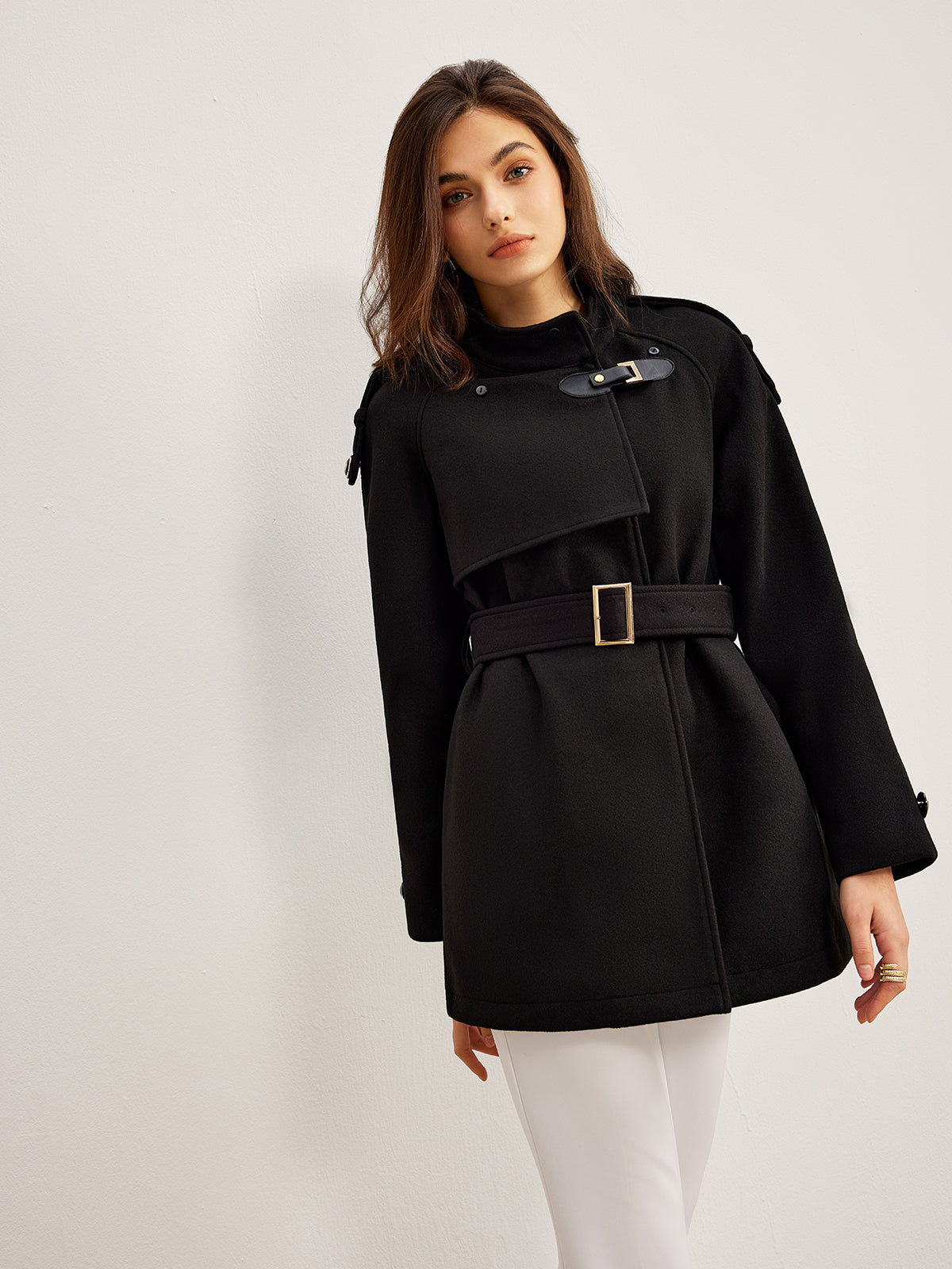 Adjustable Fur-Collar Belted Trench Coat