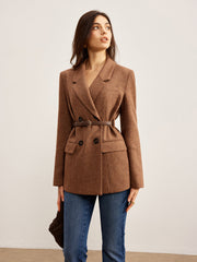 Wool-Blend Textured Belted Blazer