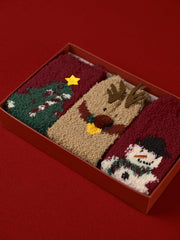 3pk Christmas Coral Velvet Socks With Box