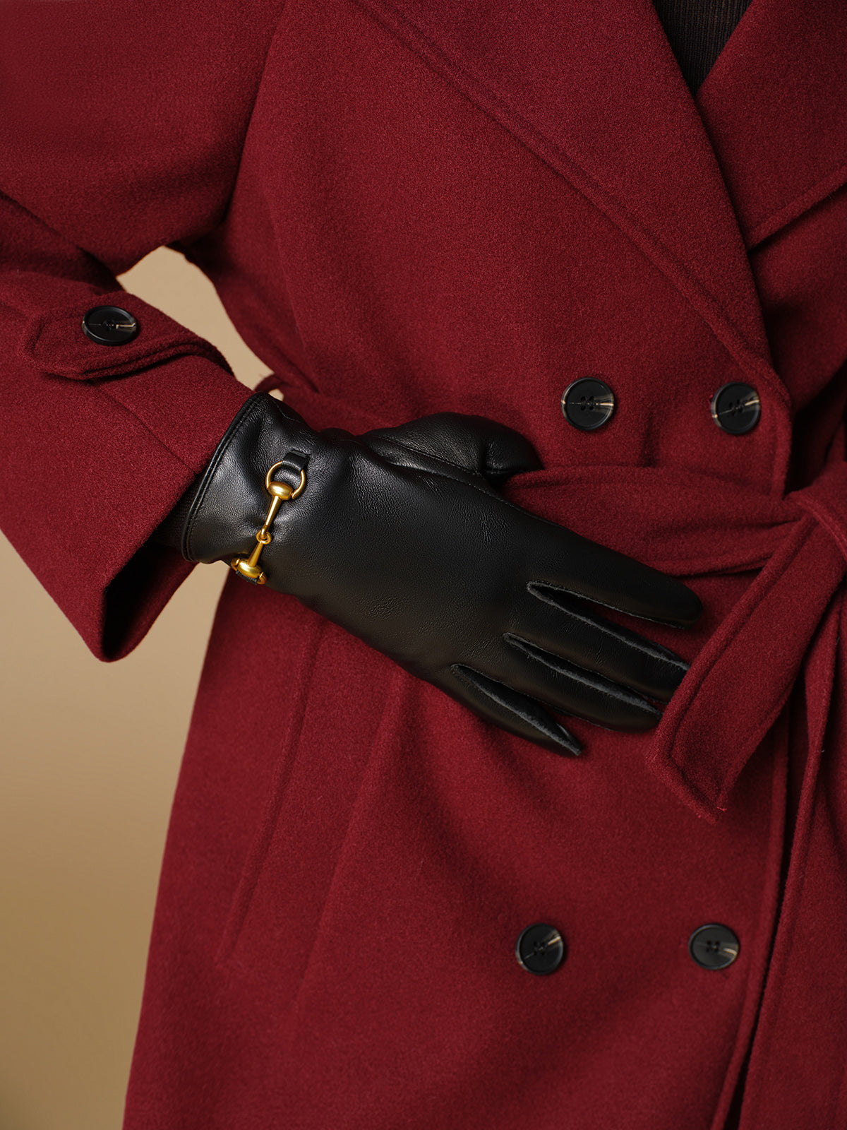 Metal Detail Sheepskin Fleecing Gloves