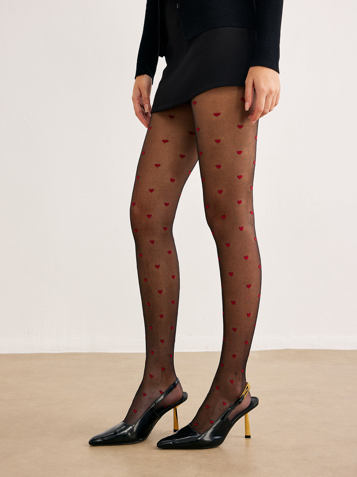 Tulle Tights With Heart Pattern