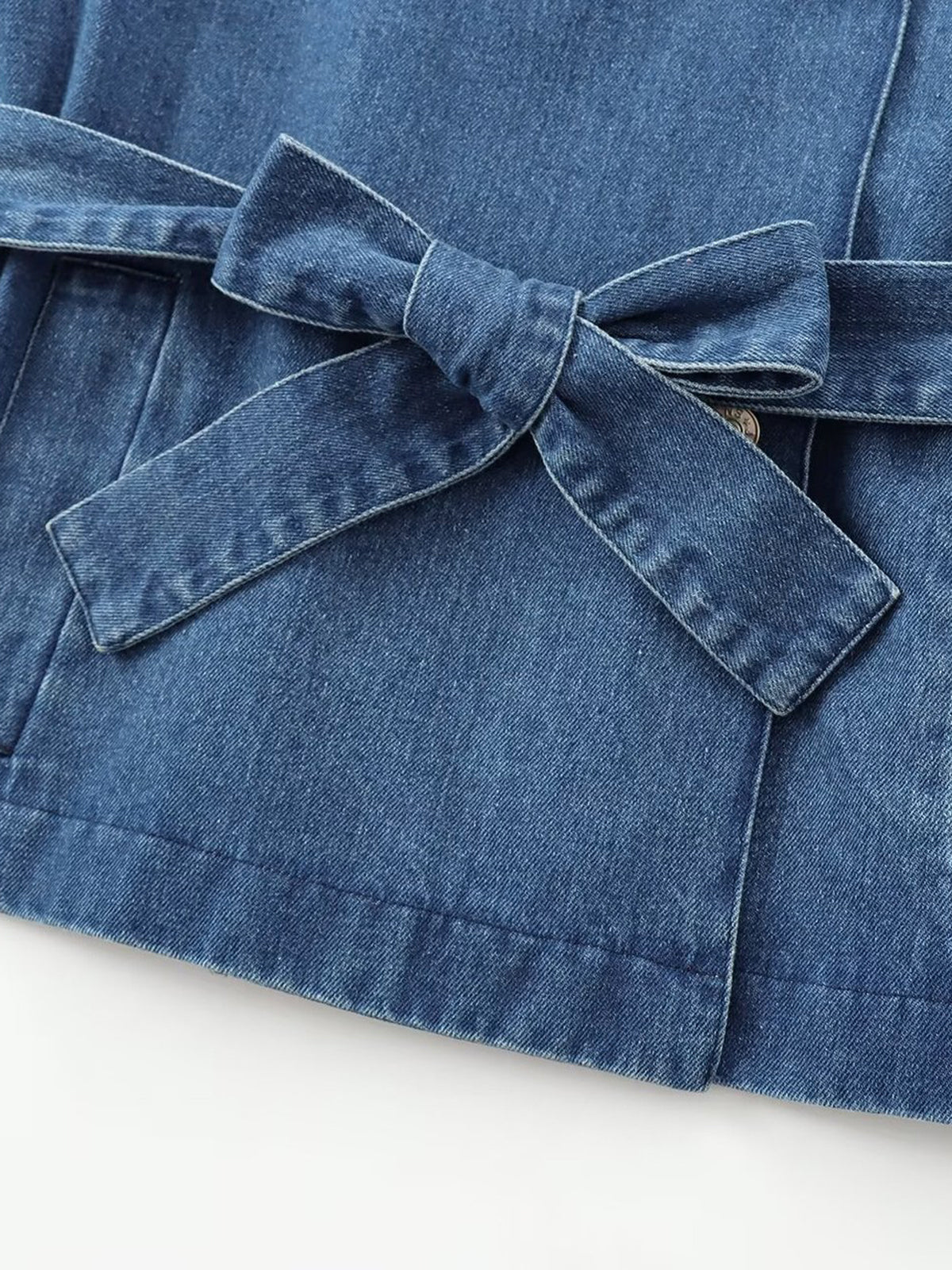 Minimalist Plain Belted Denim Jacket