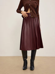 Faux Leather Pleated Midi Skirt