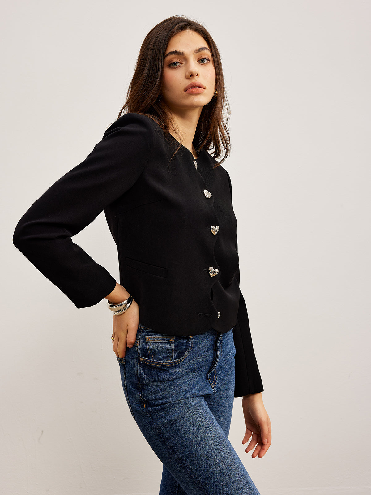 Heart-Button Regular Fit Blazer