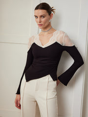 Asymmetric Skinny Lace Panel Blouse