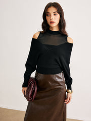 2 in 1 Cold-Shoulder Knit Top