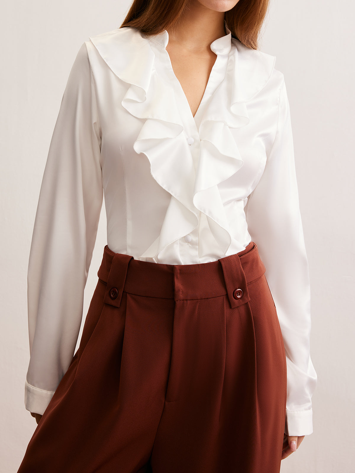 V-Neck Ruffle Thin Shirt