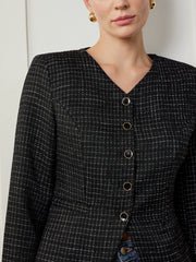 Plaid Button Split Slim Blazer