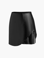 Faux Leather Pleated Panel Skirt