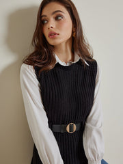 Two-Piece Belted Sweater With Polo Shirt