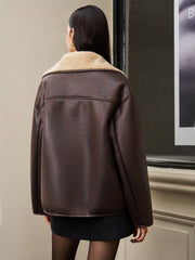 Fleecing Faux Leather Lapel Jacket