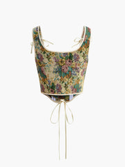 Floral Jacquard Drawstring Blouse