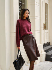 Faux Leather Pockets Skirt Without Belt