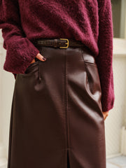 Faux Leather Pockets Skirt Without Belt