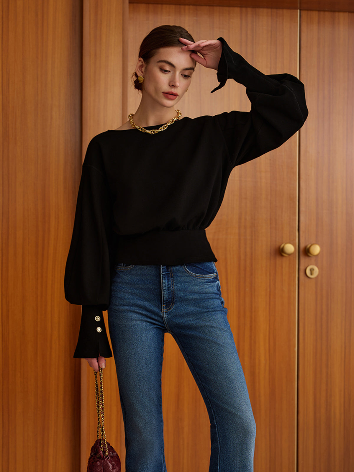 Bell Sleeve Cinched Sweatshirt