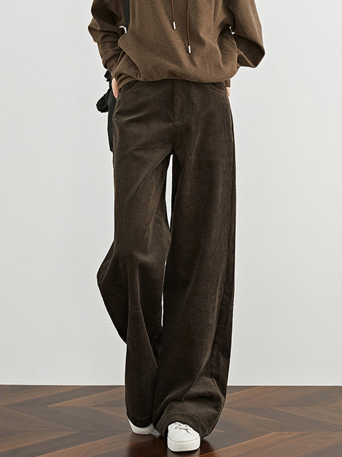 High-Waist Corduroy Draped Pants