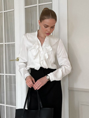 V-Neck Ruffle Thin Shirt