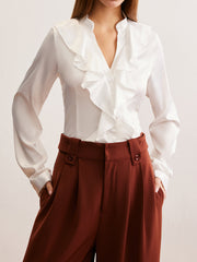 V-Neck Ruffle Thin Shirt