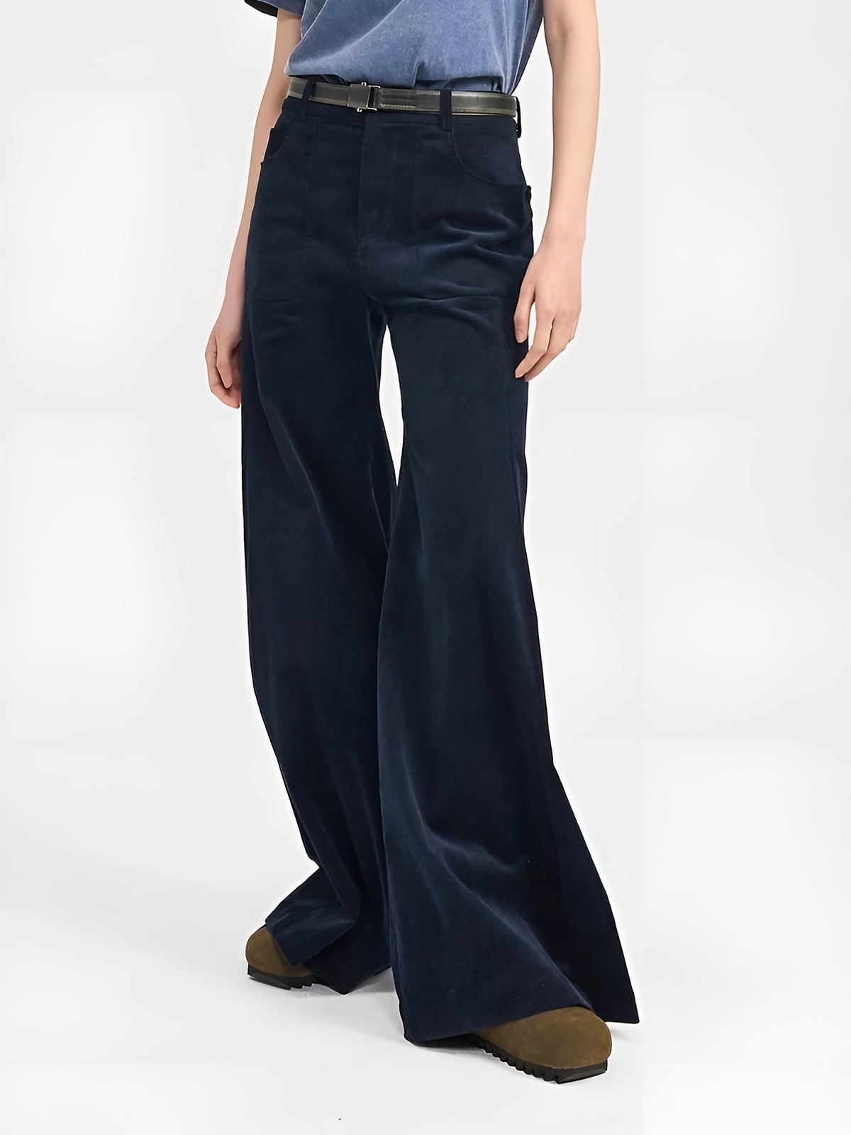 Corduroy Wide-Leg Pants Without Belt