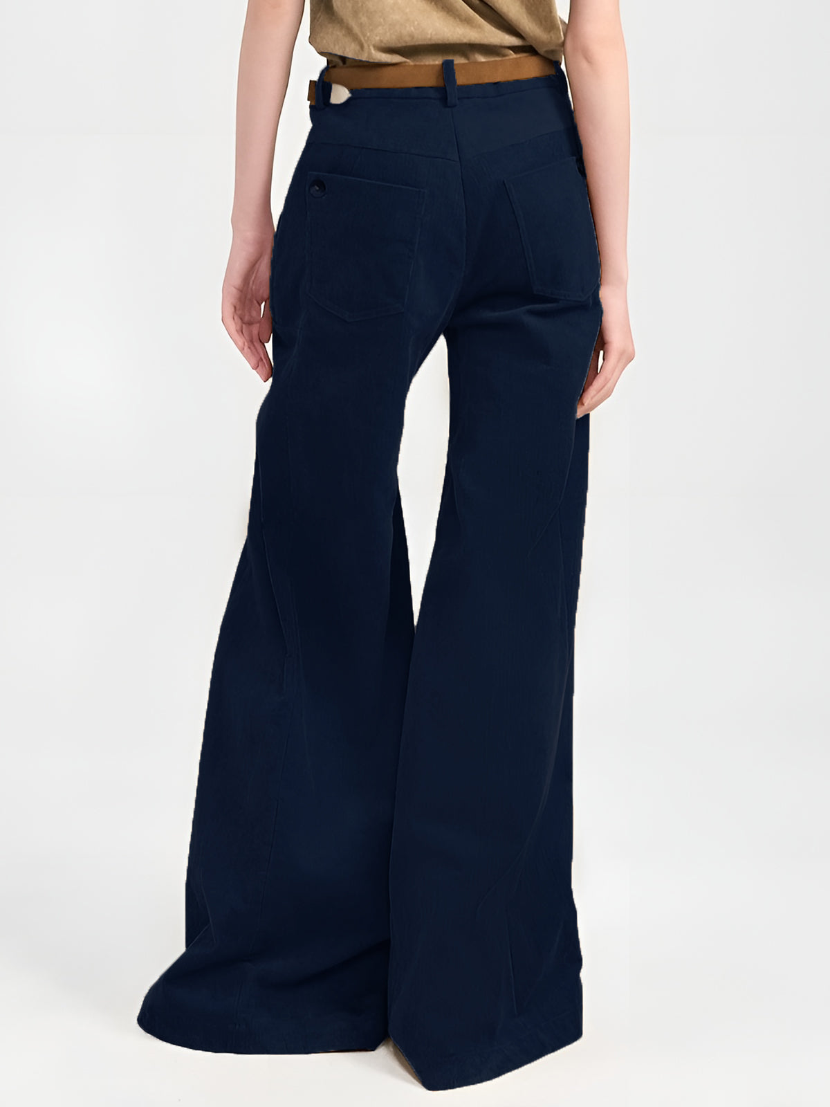 Corduroy Wide-Leg Pants Without Belt