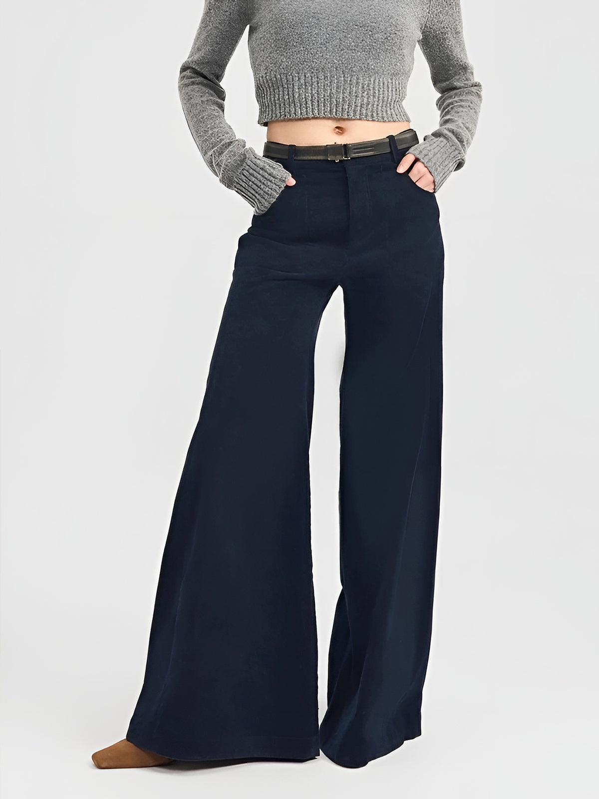 Corduroy Wide-Leg Pants Without Belt