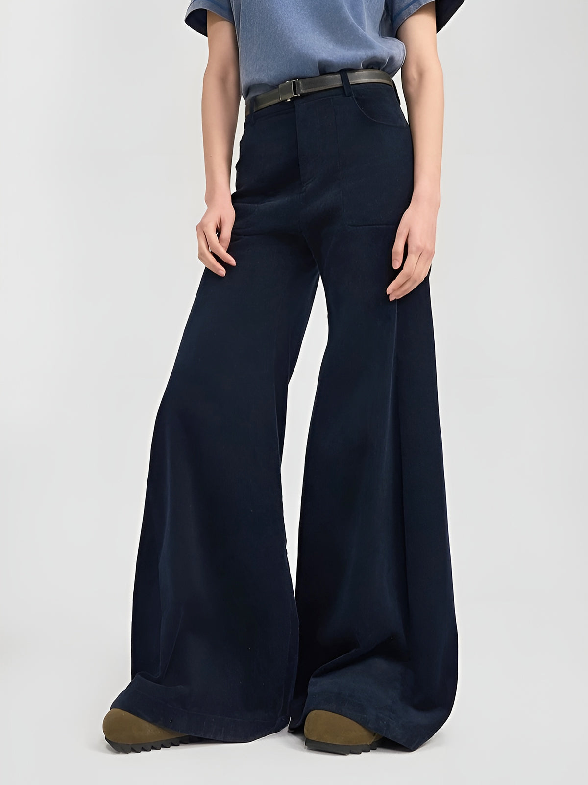 Corduroy Wide-Leg Pants Without Belt