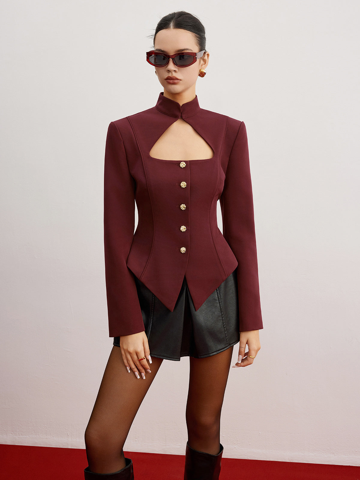 Cutout Slim Blazer With Shoulder Pads