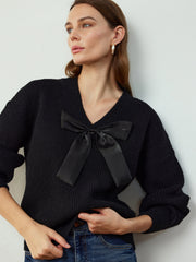 V-Neck Bow-Decor Sweater