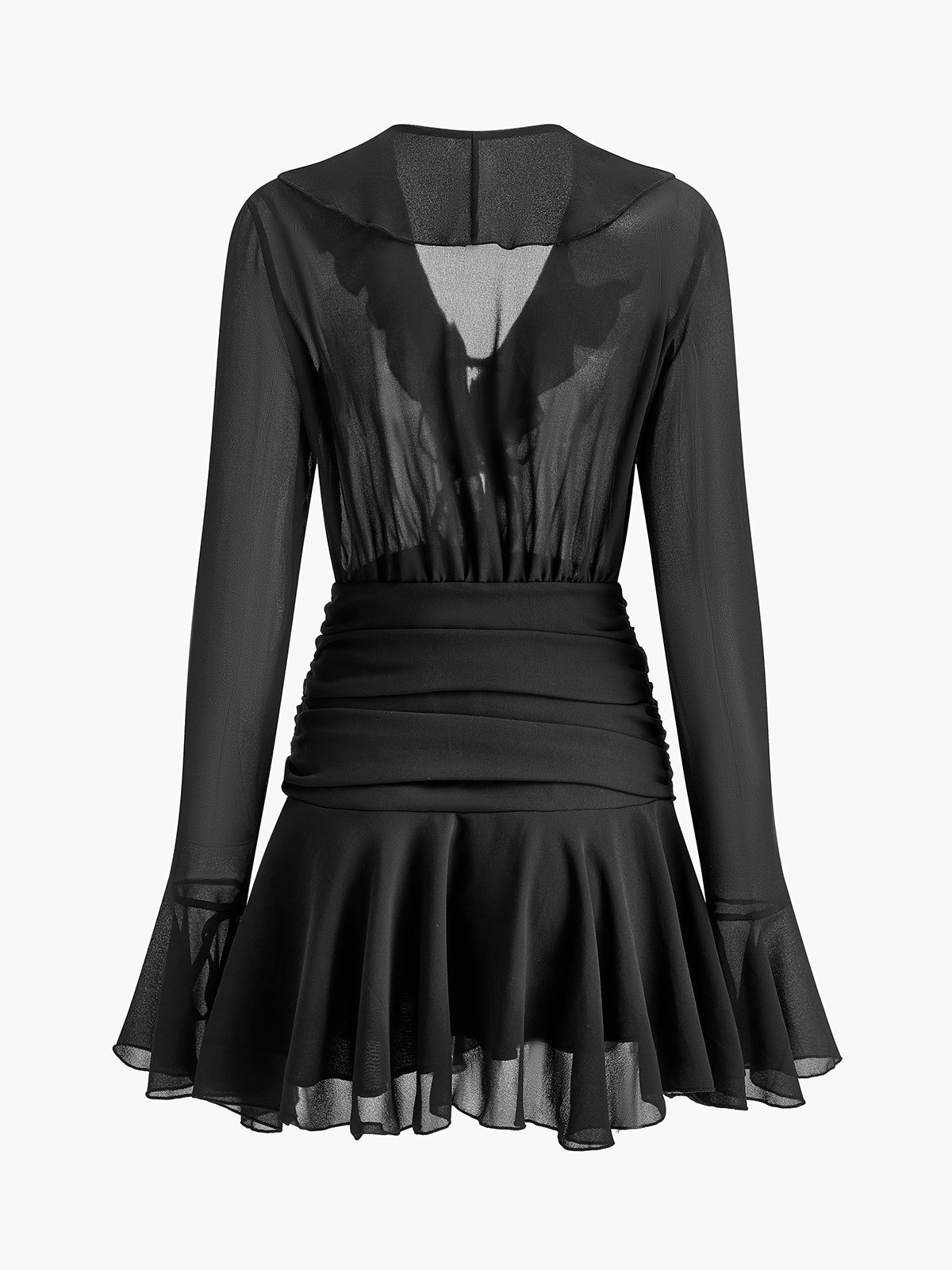 V-Neck Ruffle Pleated Chiffon Dress