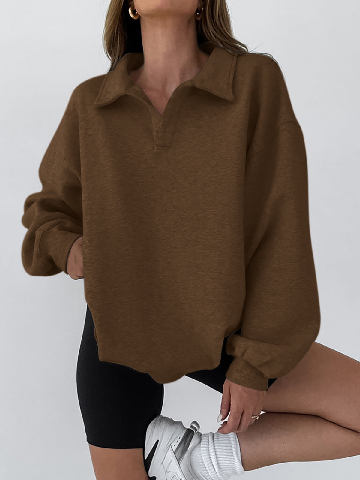 Minimalist Plain Polo Sweatshirt