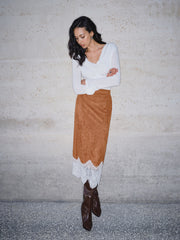 Lace Hem Suede Skirt