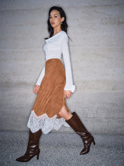 Lace Hem Suede Skirt