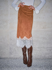Lace Hem Suede Skirt