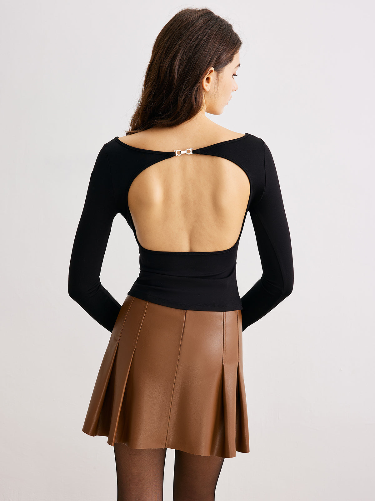 Metal-Detail Backless Jersey Top