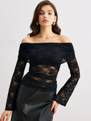 Bell Sleeve Off-Shoulder Lace Top