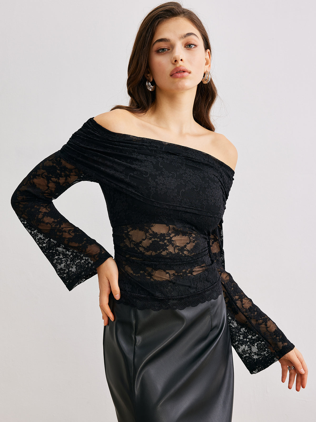 Bell Sleeve Off-Shoulder Lace Top