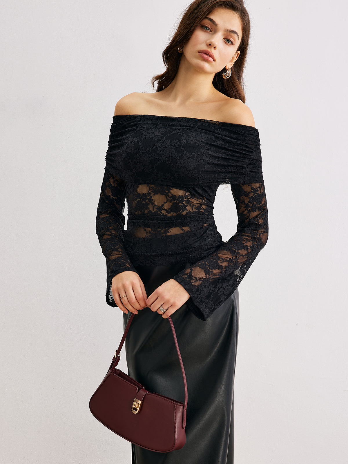 Bell Sleeve Off-Shoulder Lace Top