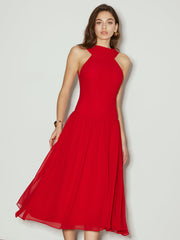 Backless Sleeveless Chiffon Panel Dress