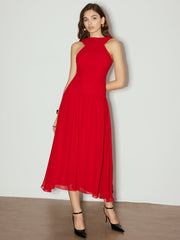 Backless Sleeveless Chiffon Panel Dress