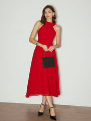 Backless Sleeveless Chiffon Panel Dress