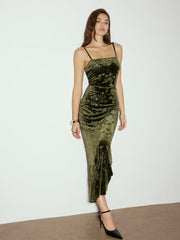 Rose Dark Pattern Velvet Cami Dress