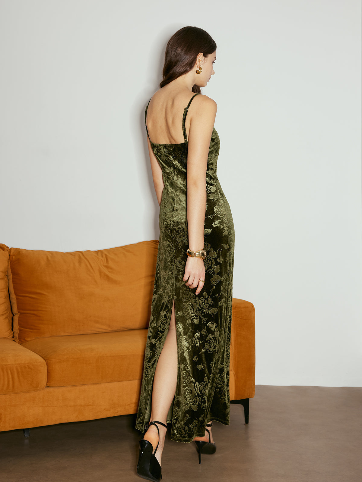 Rose Dark Pattern Velvet Cami Dress