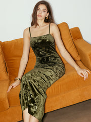 Rose Dark Pattern Velvet Cami Dress