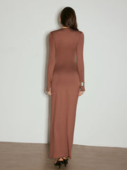 Ruched Tie-Front Jersey Long Dress